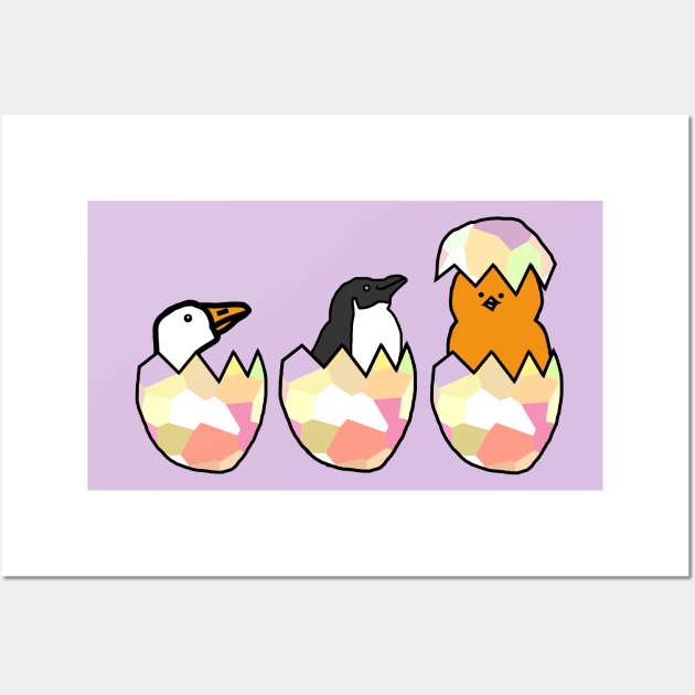 Three Funny Easter Eggs Hatching Wall Art by ellenhenryart